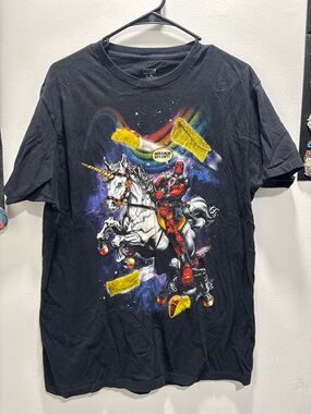 Marvel Deadpool Unicorn Rainbow Graphic Tee - Black